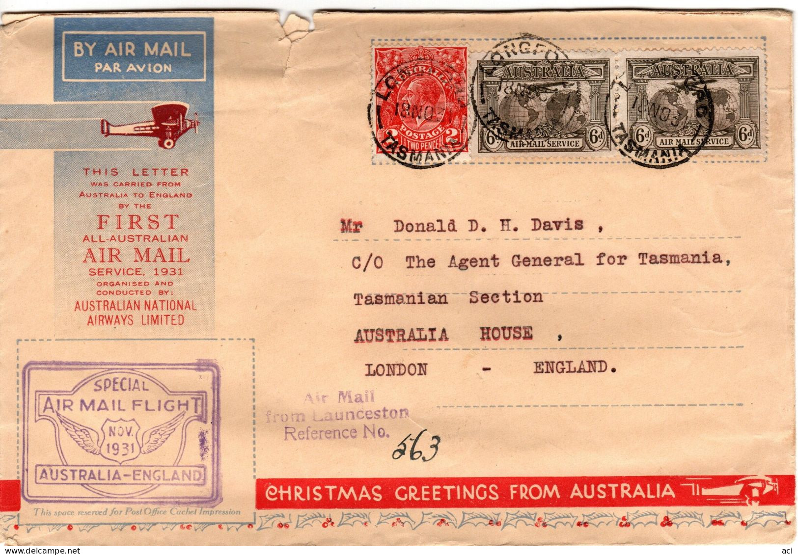 Australia 1931 Special Air Mail Flight  Australia-England - Eerste Vluchten