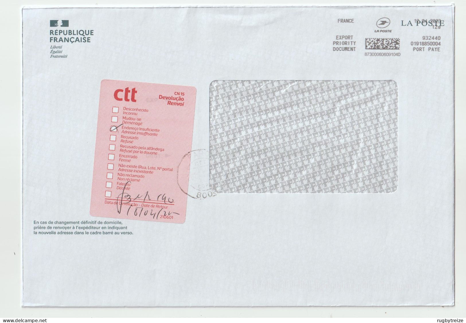 7525 Lettre Cover PORTUGAL FARO Pnd Rts Return To Sender NPAI 2023 - Storia Postale