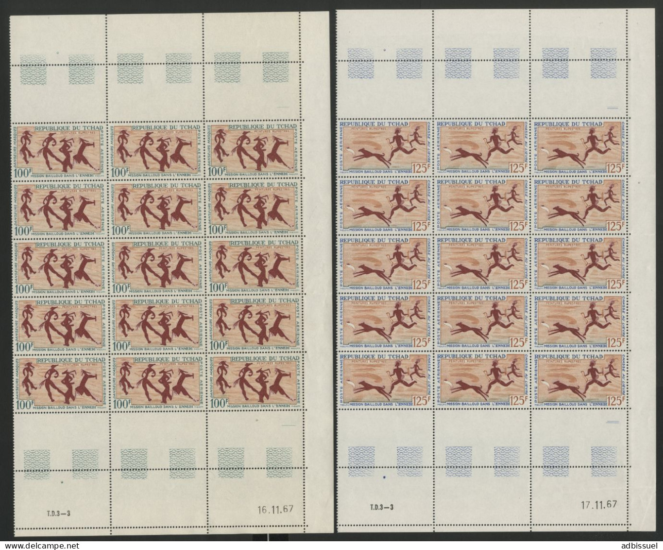 TCHAD PA POSTE AERIENNE N° 42 + 43 Neuf ** (MNH) Panneau De 15 Avec Coin Daté Voir Suite - Tchad (1960-...)