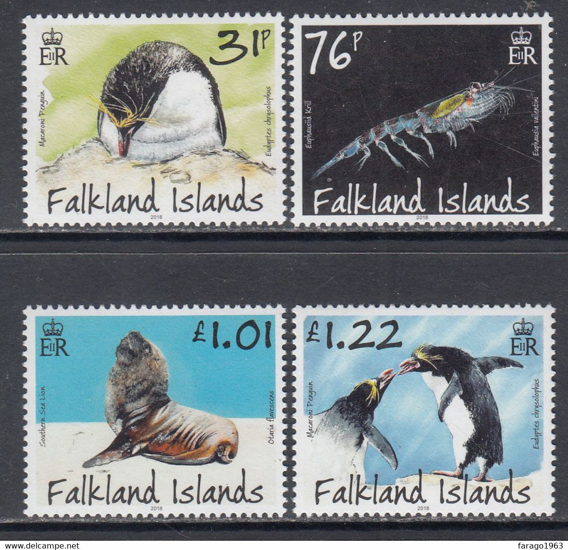 2018 Falkland Islands Fauna Penguins Seals Shrimp Complete Set Of 4 MNH - Falkland