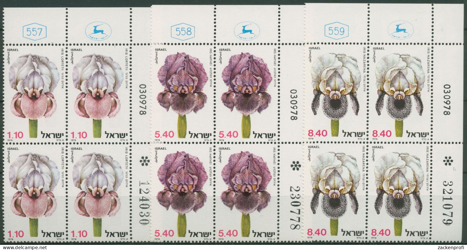 Israel 1978 Pflanzen Blumen Lilien 782/84 Plattenblock Postfrisch (C61737) - Neufs (sans Tabs)