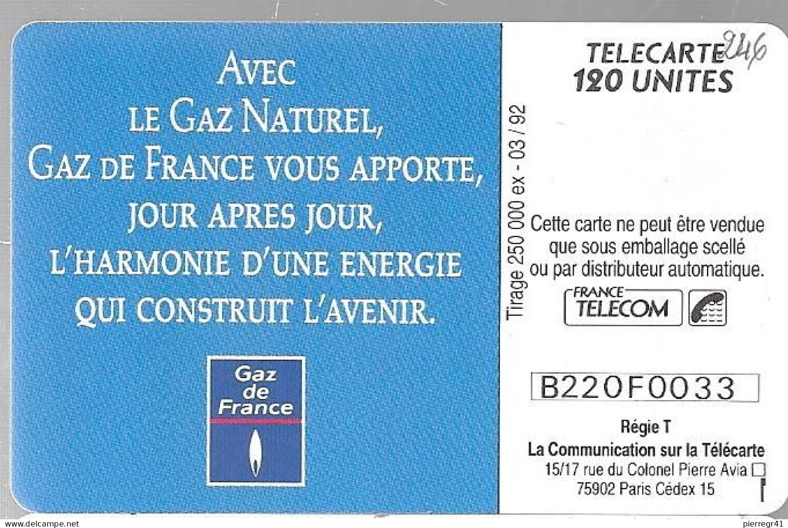 CARTE-PUBLIC-F246-120U-GEMA--Sans 2e Logo-03/92-GDF-ENFANT-Utilisé-TBE- - 1992