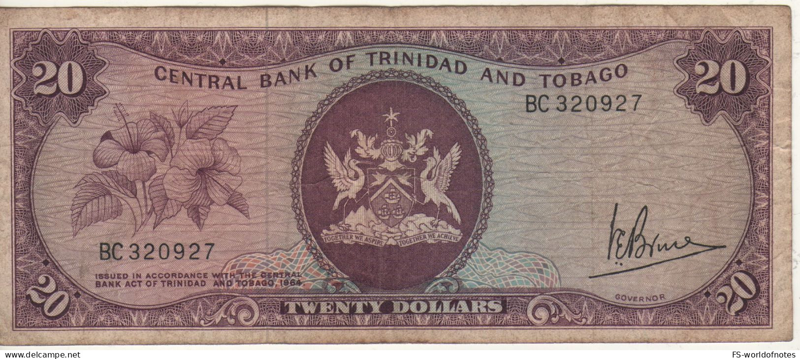 TRINIDAD & TOBAGO   $ 20  P33a   Sign. Bruce  ( Hibiscus Flower + Treasury Building At Back ) - Trinidad & Tobago