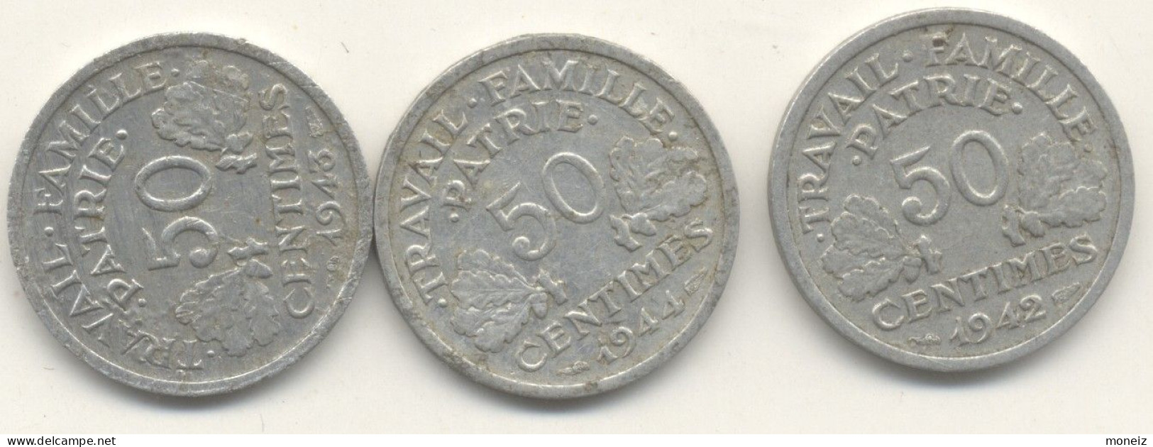 50 CENTIMES 1942 + 1943 +1944 B FRANCISQUE - 50 Centimes
