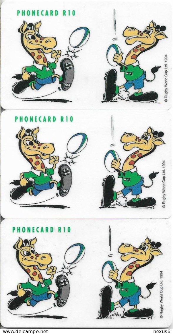 S. Africa - Telkom - Rugby World Cup Mascots, (3 CN  Variants), Chip Siemens S30, 1995, 10R, Used - Afrique Du Sud