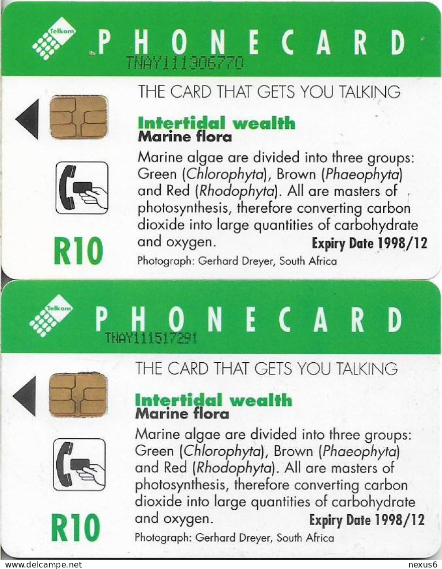 S. Africa - Telkom - Marine Flora, [2 CN (Short-Long) Variants], Chip Siemens S30, 1996, 10R, Both Used - Afrique Du Sud
