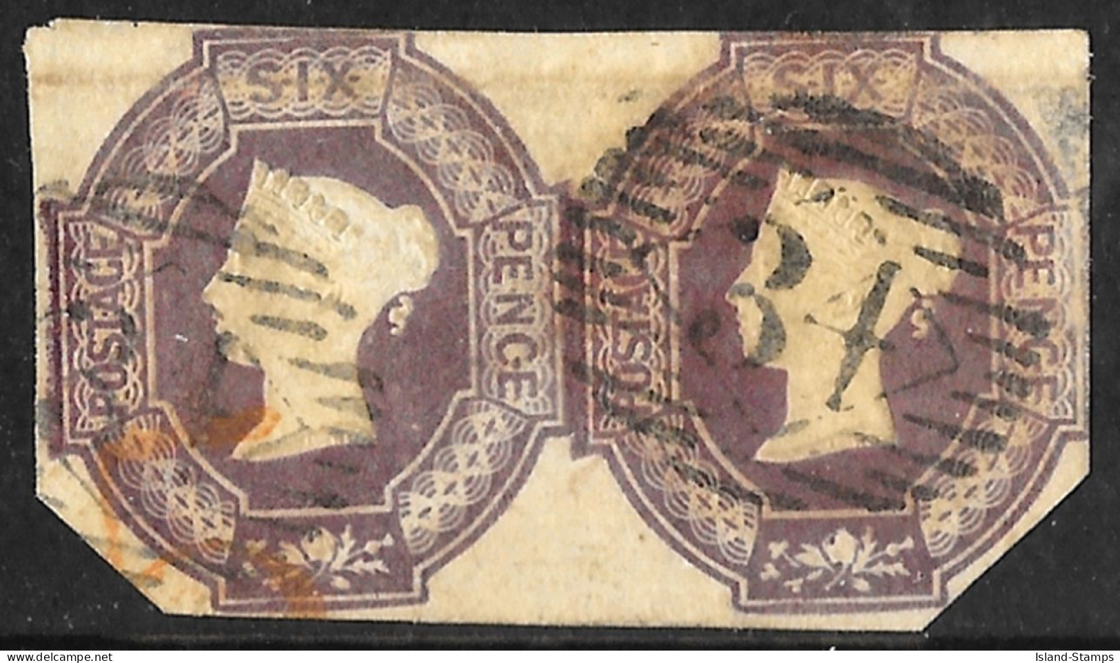 QV SG 59 1847-54. 6d Dull Lilac Horizontal Pair. Used - Usati