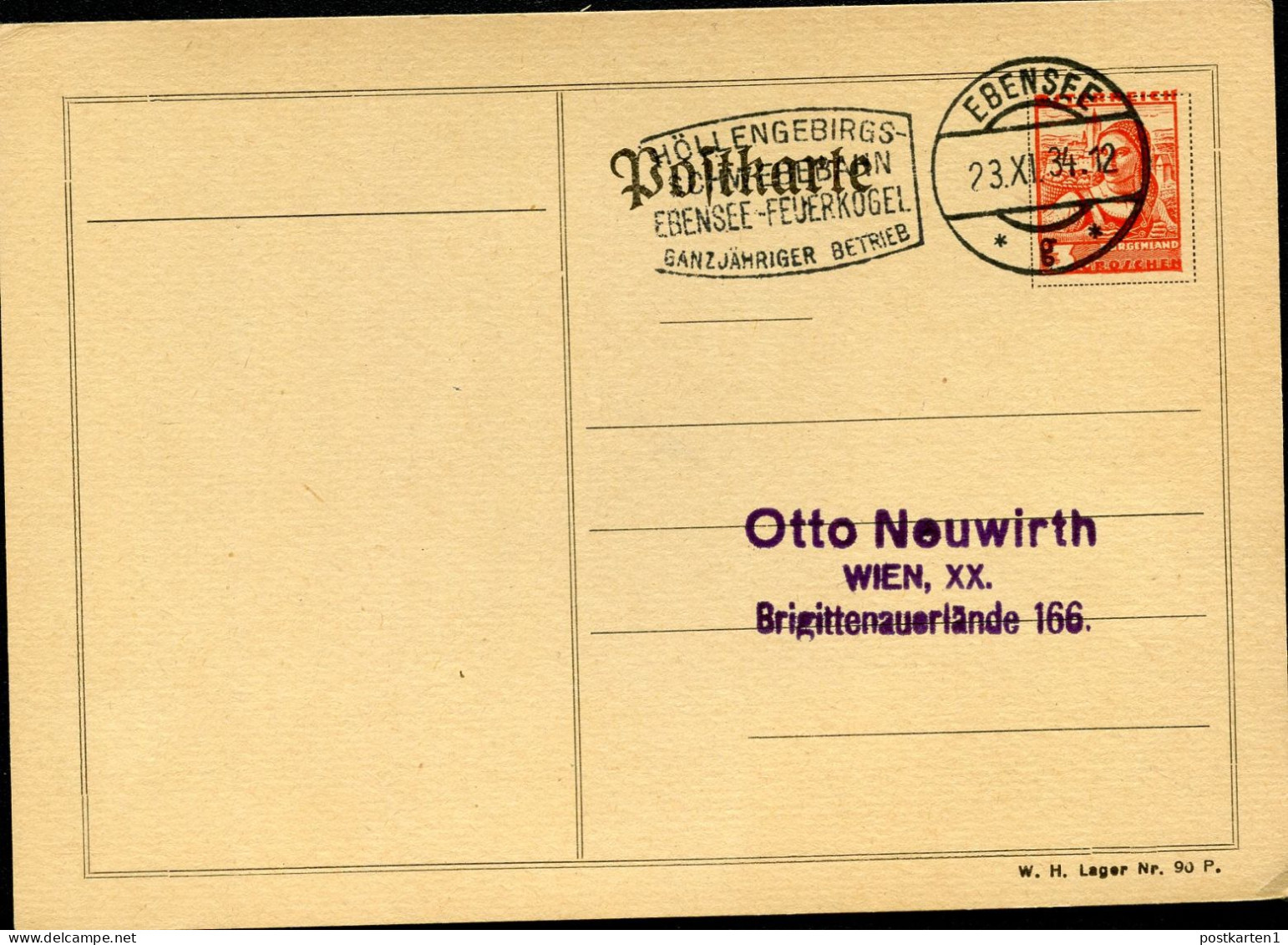 HÖLLENGEBIRGS-SCHWEBEBAHN Ebensee-Feuerkogel Österreich Privat-Postkarte PP138 Sost. Ebensee 1934 - Other & Unclassified