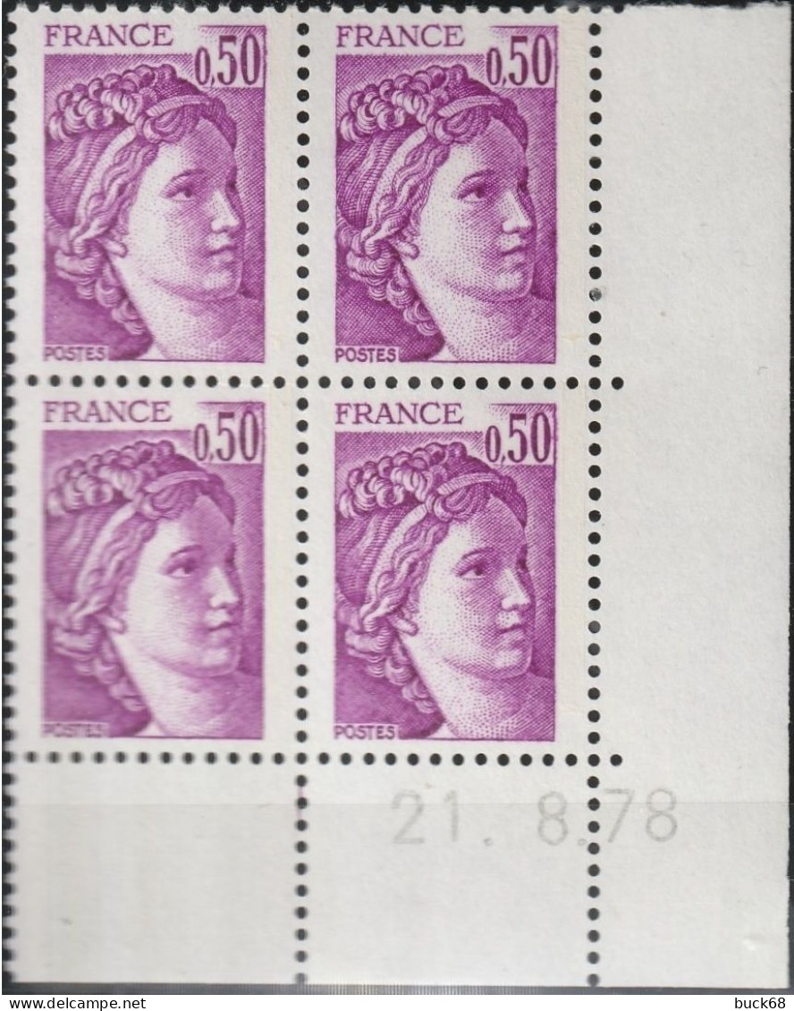 FRANCE 1969 ** MNH Type Sabine De David Bloc De 4 Coin Daté Du 21.8.78 - 1970-1979