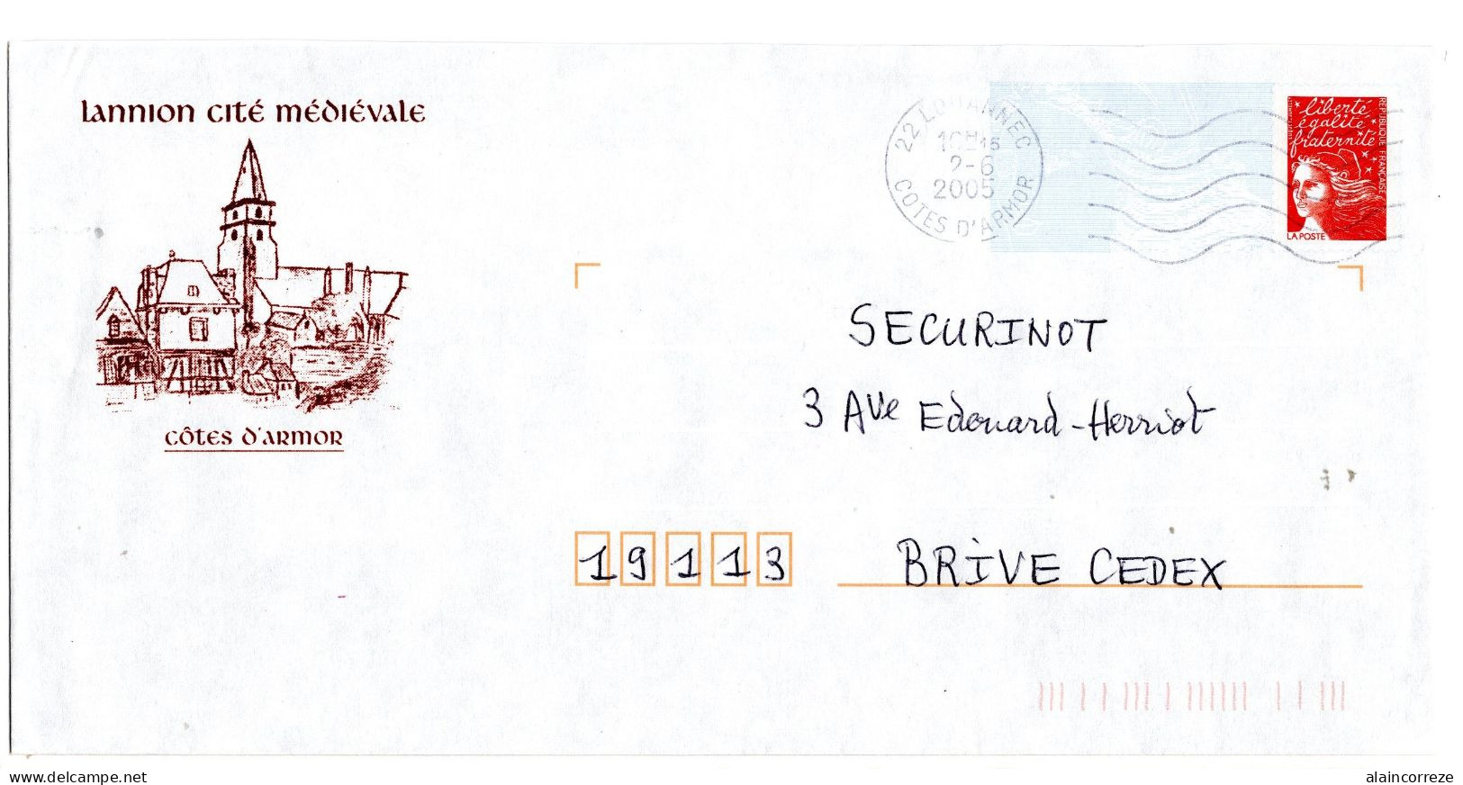 Entier Postal PAP Local Personnalisé Côtes D'Armor Lannion Cité Médiévale église - PAP: Aufdrucke/Blaues Logo