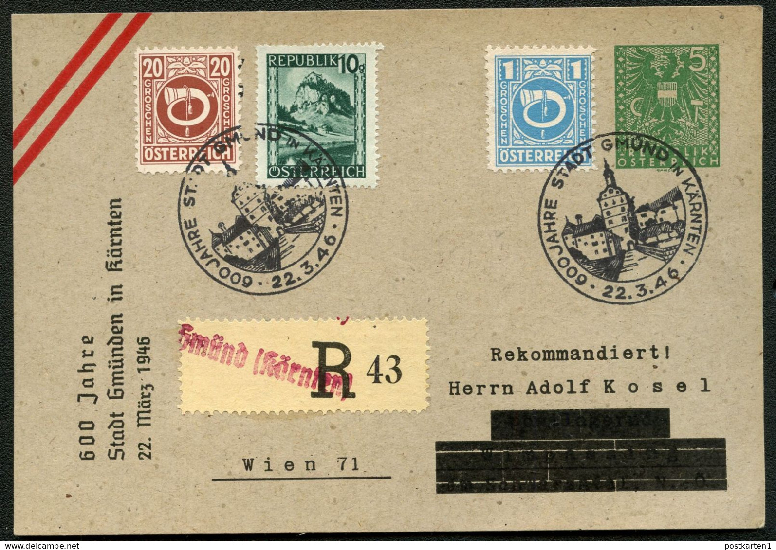 WAPPEN GMÜND Österreich Privat-Postkarte PP151 600 Jahre 1946 - Covers