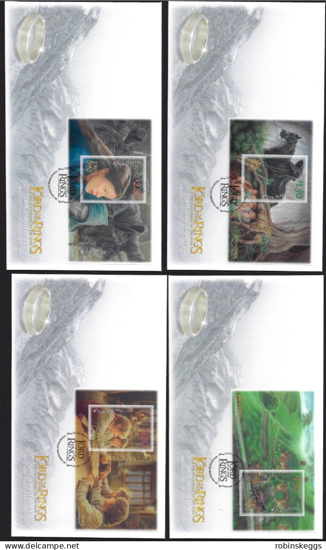 NEW ZEALAND 2021 Lord Of The Rings: Fellowship 20th Anniv., Set Of 6 M/S’s On FDC - Vignettes De Fantaisie