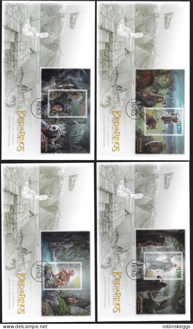 NEW ZEALAND 2022 Lord Of The Rings: Two Towers 20th Anniv., Set Of 6 M/S’s On FDC - Viñetas De Fantasía