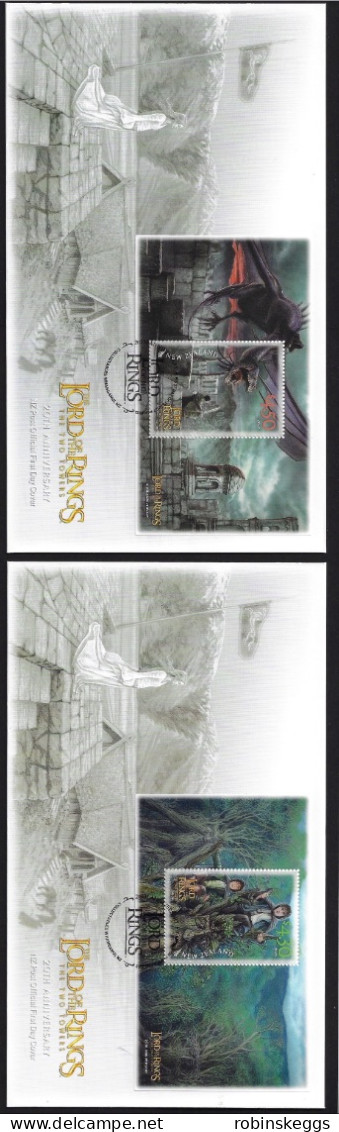 NEW ZEALAND 2022 Lord Of The Rings: Two Towers 20th Anniv., Set Of 6 M/S’s On FDC - Vignettes De Fantaisie