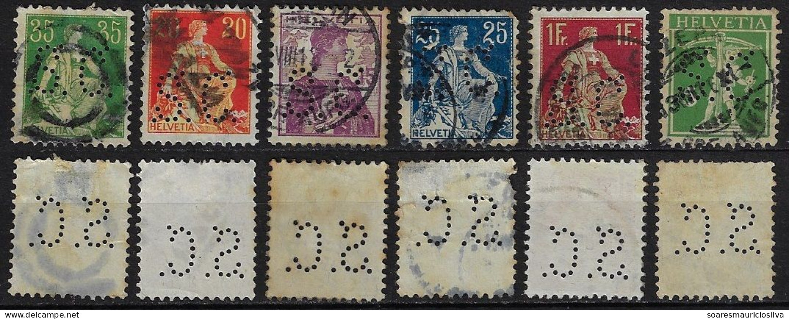 Switzerland 1901/31 6 Stamp Perfin S.C. By Schweizer & Co Export Of Swiss Silk & Embroidery From Luzern Lochung Perfore - Gezähnt (perforiert)