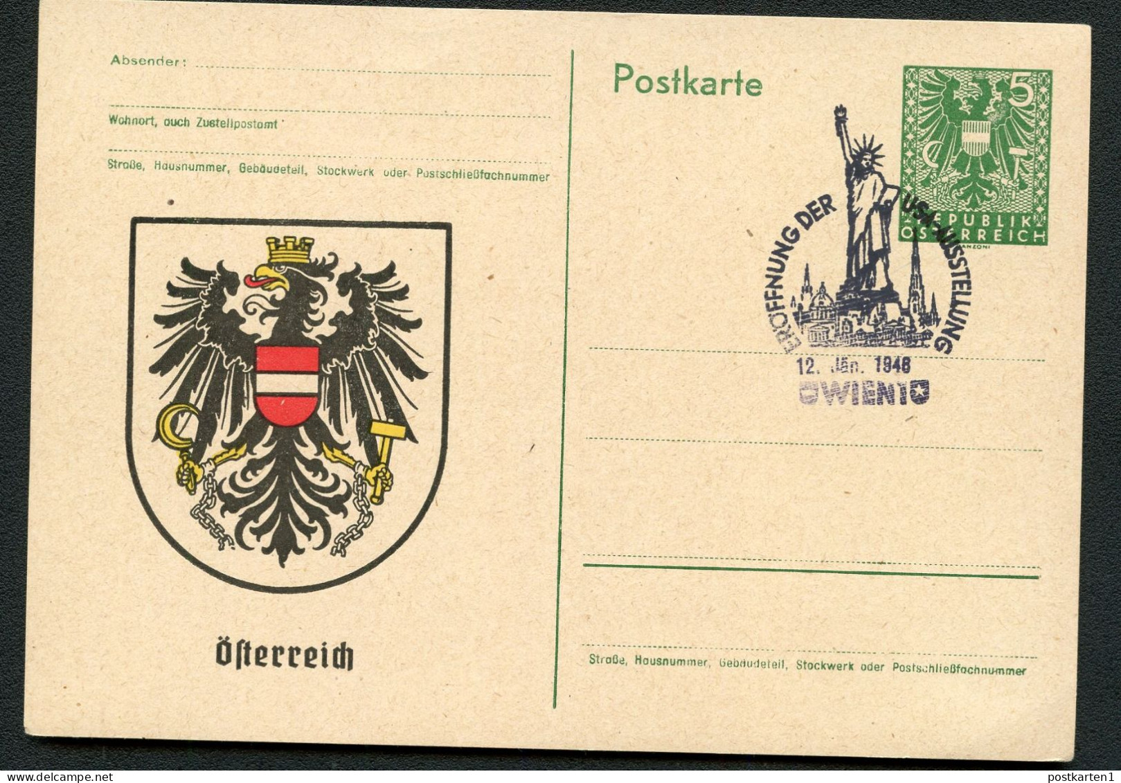 WAPPEN ÖSTERREICH Österreich Privat-Postkarte PP151 Sost. USA-Ausstellung 1946 - Covers