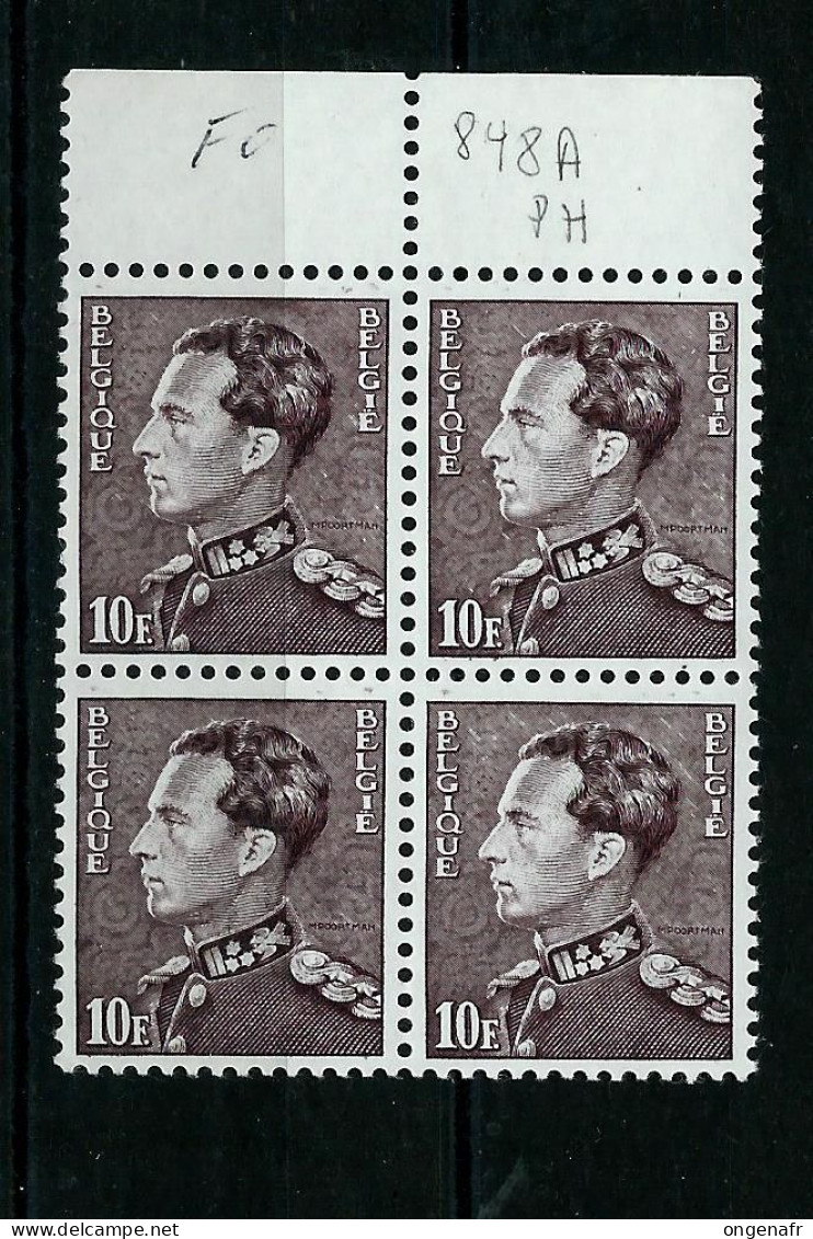 N° 848A Phosphore  Bloc De 4 Bdf ** - 1936-1951 Poortman