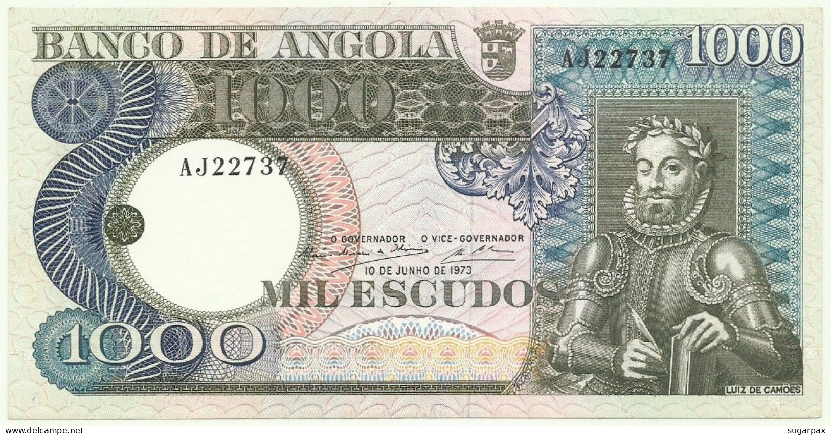 Angola - 1000 Escudos - 10.6.1973 - Pick: 108 - Serie AJ - Luiz De Camões - PORTUGAL - 1.000 - Angola