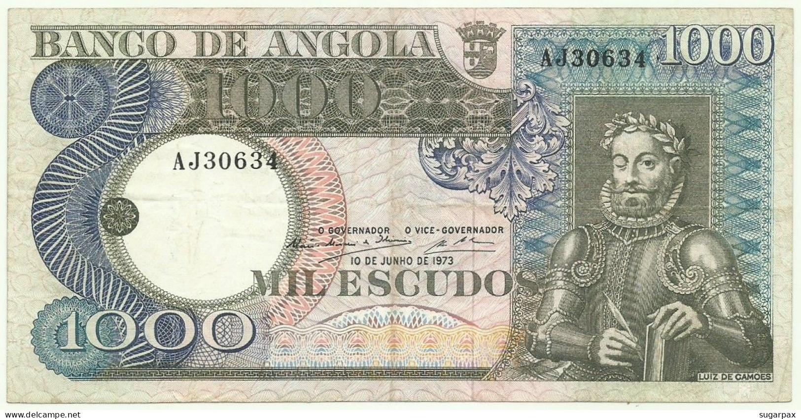 Angola - 1000 Escudos - 10.6.1973 - Pick: 108 - Serie AJ - Luiz De Camões - PORTUGAL - 1.000 - Angola