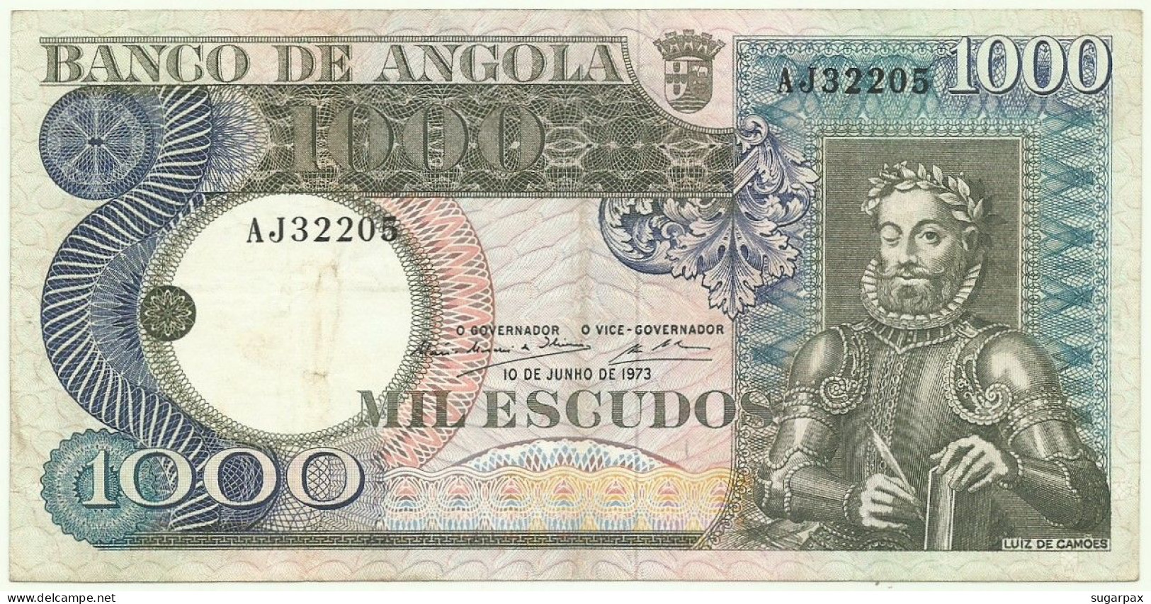 Angola - 1000 Escudos - 10.6.1973 - Pick: 108 - Serie AJ - Luiz De Camões - PORTUGAL - 1.000 - Angola