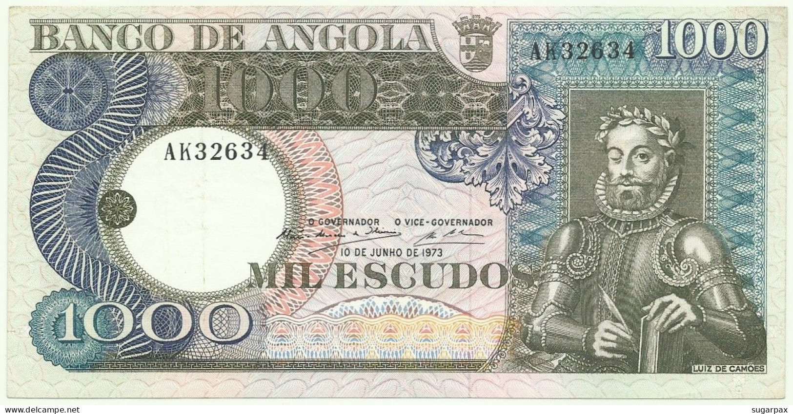 Angola - 1000 Escudos - 10.6.1973 - Pick: 108 - Serie AK - Luiz De Camões - PORTUGAL - 1.000 - Angola