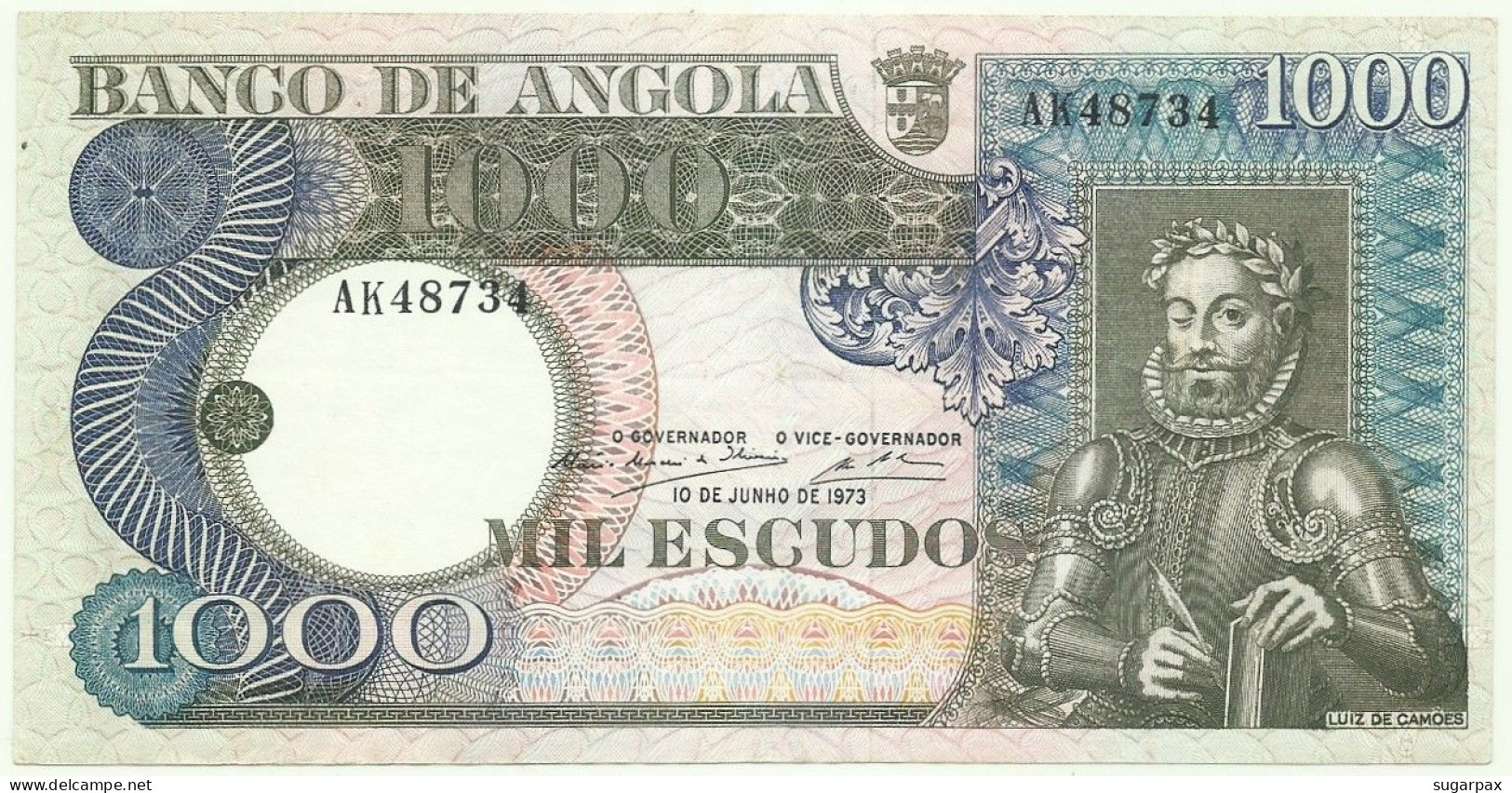 Angola - 1000 Escudos - 10.6.1973 - Pick: 108 - Serie AK - Luiz De Camões - PORTUGAL - 1.000 - Angola