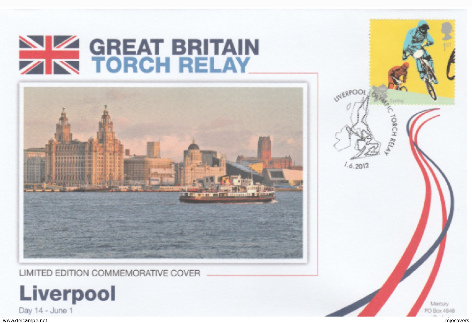 2012 Ltd Edn MERSEY FERRY OLYMPICS TORCH Relay Liverpool COVER London OLYMPIC GAMES Sport BMX Cycling Bicycle  Stamps GB - Zomer 2012: Londen