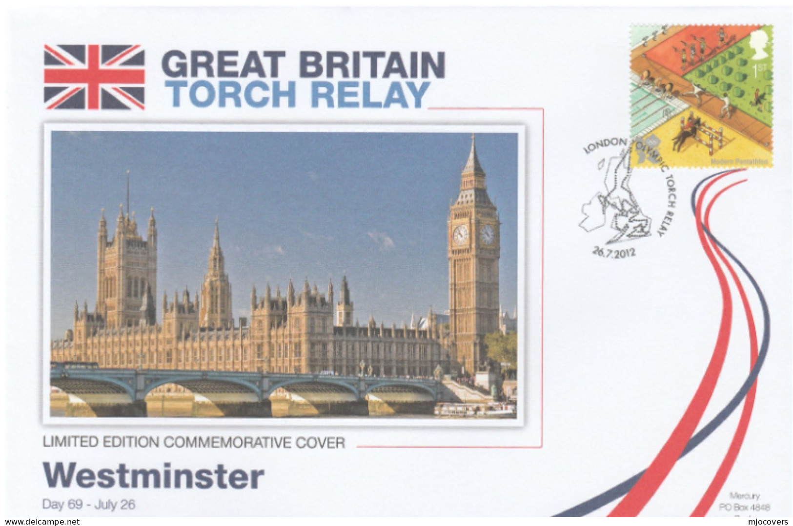 2012 Ltd Edn WESTMINSTER BIG BEN OLYMPICS TORCH Relay COVER London OLYMPIC GAMES Horse Sport GB Parliament CLOCK Stamps - Zomer 2012: Londen