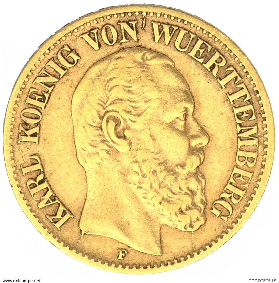 Allemagne-10 Marks Charles Ier De Wurtemberg 1878 Stuttgart - 5, 10 & 20 Mark Or