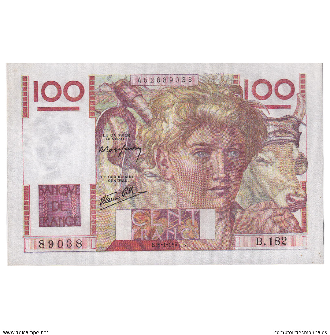 France, 100 Francs, Jeune Paysan, 1947, B.182, SPL, Fayette:28.13, KM:128a - 100 F 1945-1954 ''Jeune Paysan''