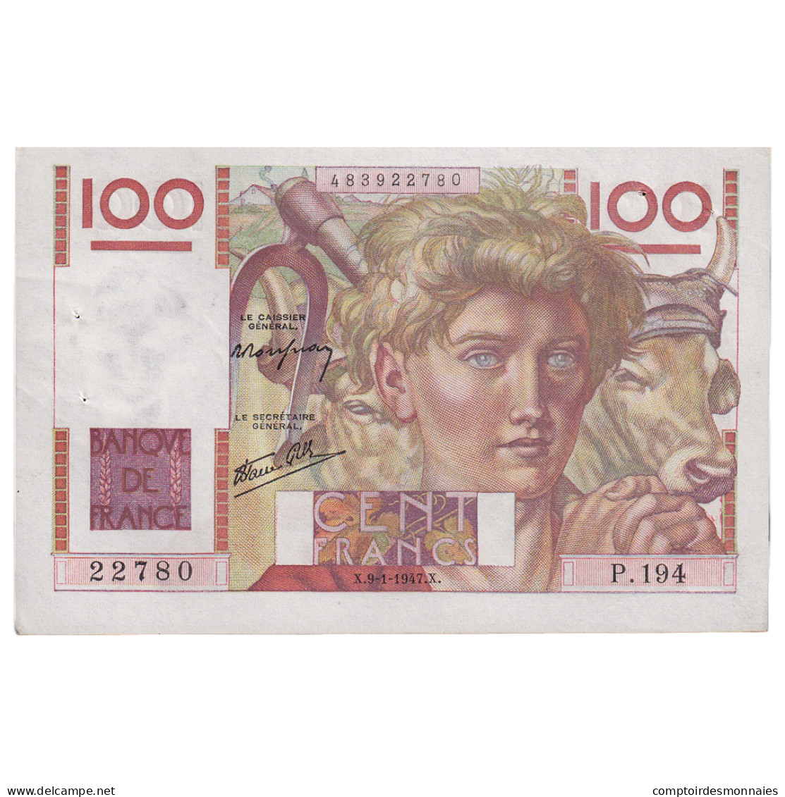 France, 100 Francs, Jeune Paysan, 1947, P.194, SUP, Fayette:28.13, KM:128a - 100 F 1945-1954 ''Jeune Paysan''