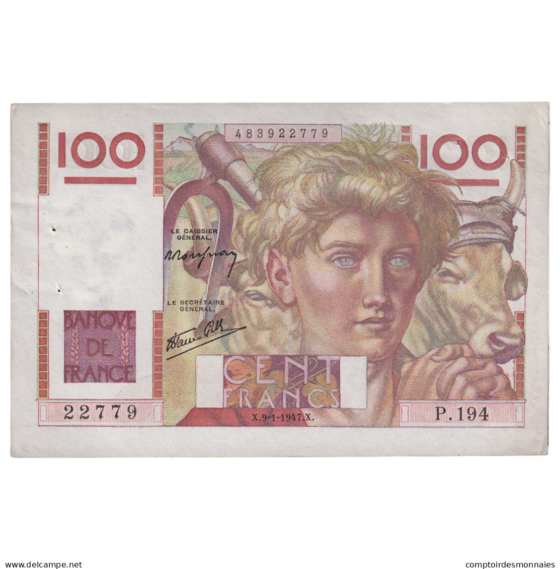 France, 100 Francs, Jeune Paysan, 1947, P.194, TTB+, Fayette:28.13, KM:128a - 100 F 1945-1954 ''Jeune Paysan''