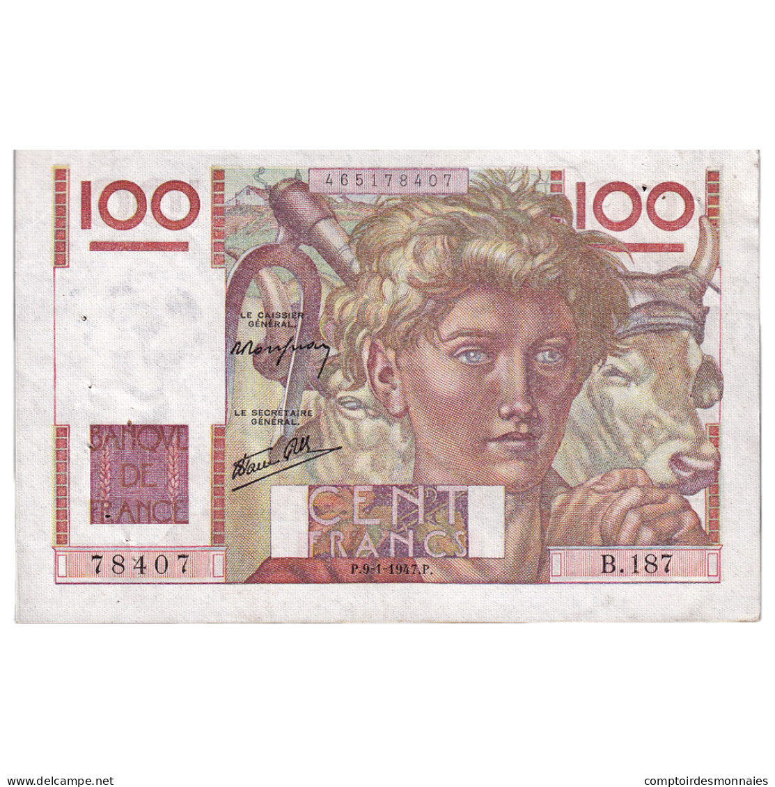 France, 100 Francs, Jeune Paysan, 1947, B.187, TTB, Fayette:28.13, KM:128a - 100 F 1945-1954 ''Jeune Paysan''