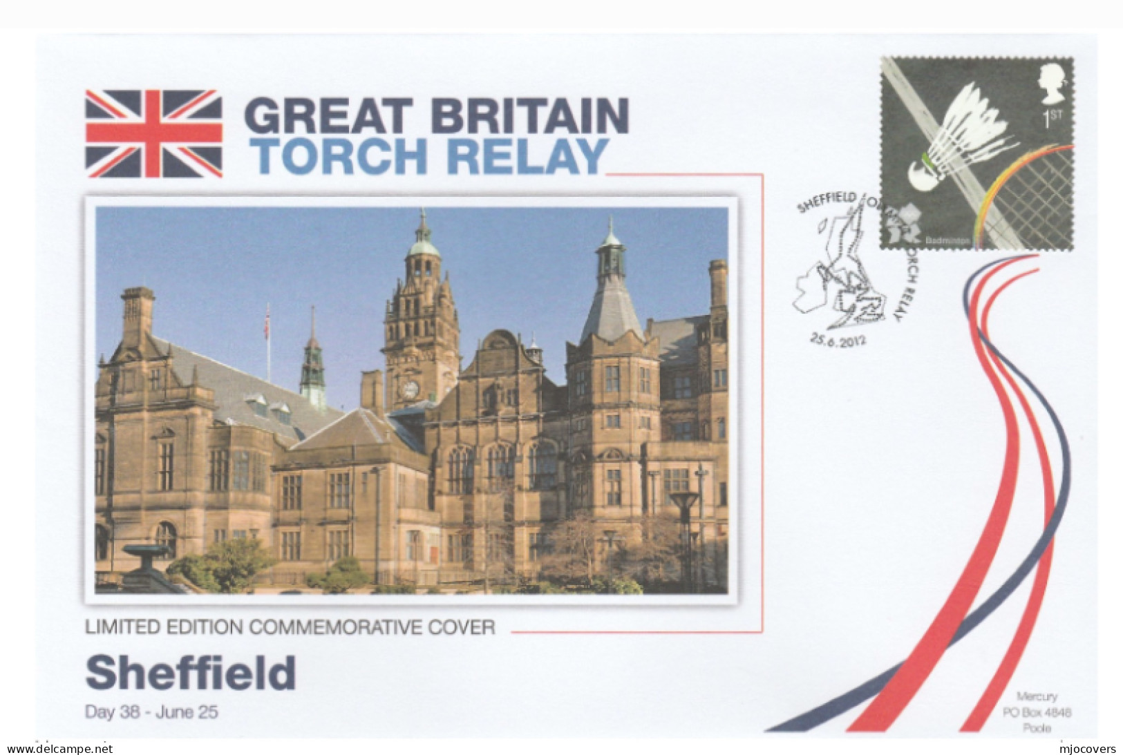 2012 Ltd Edn SHEFFIELD OLYMPICS TORCH Relay COVER London OLYMPIC GAMES Sport BADMINTON  Stamps GB - Eté 2012: Londres