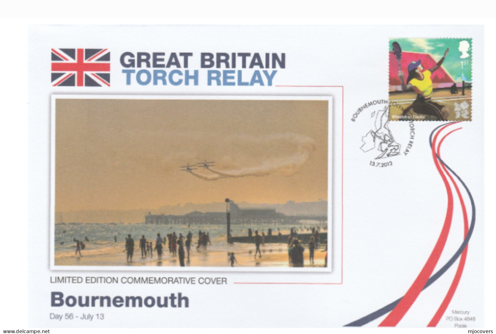2012 Ltd Edn  BOURNEMOUTH OLYMPICS TORCH Relay COVER London OLYMPIC GAMES Sport WHEELCHAIR TENNIS Stamps GB Health - Summer 2012: London