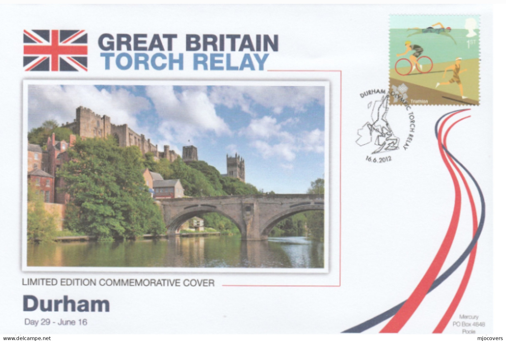 2012 Ltd Edn DURHAM BRIDGE OLYMPICS TORCH Relay COVER London OLYMPIC GAMES Triathlon CYCLING Stamps Bicycle - Eté 2012: Londres