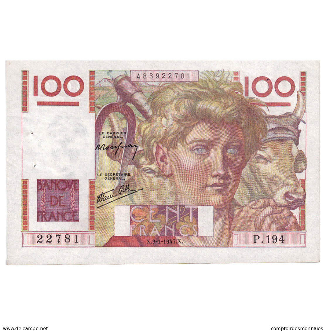 France, 100 Francs, Jeune Paysan, 1947, P.194, SUP, Fayette:28.13, KM:128a - 100 F 1945-1954 ''Jeune Paysan''