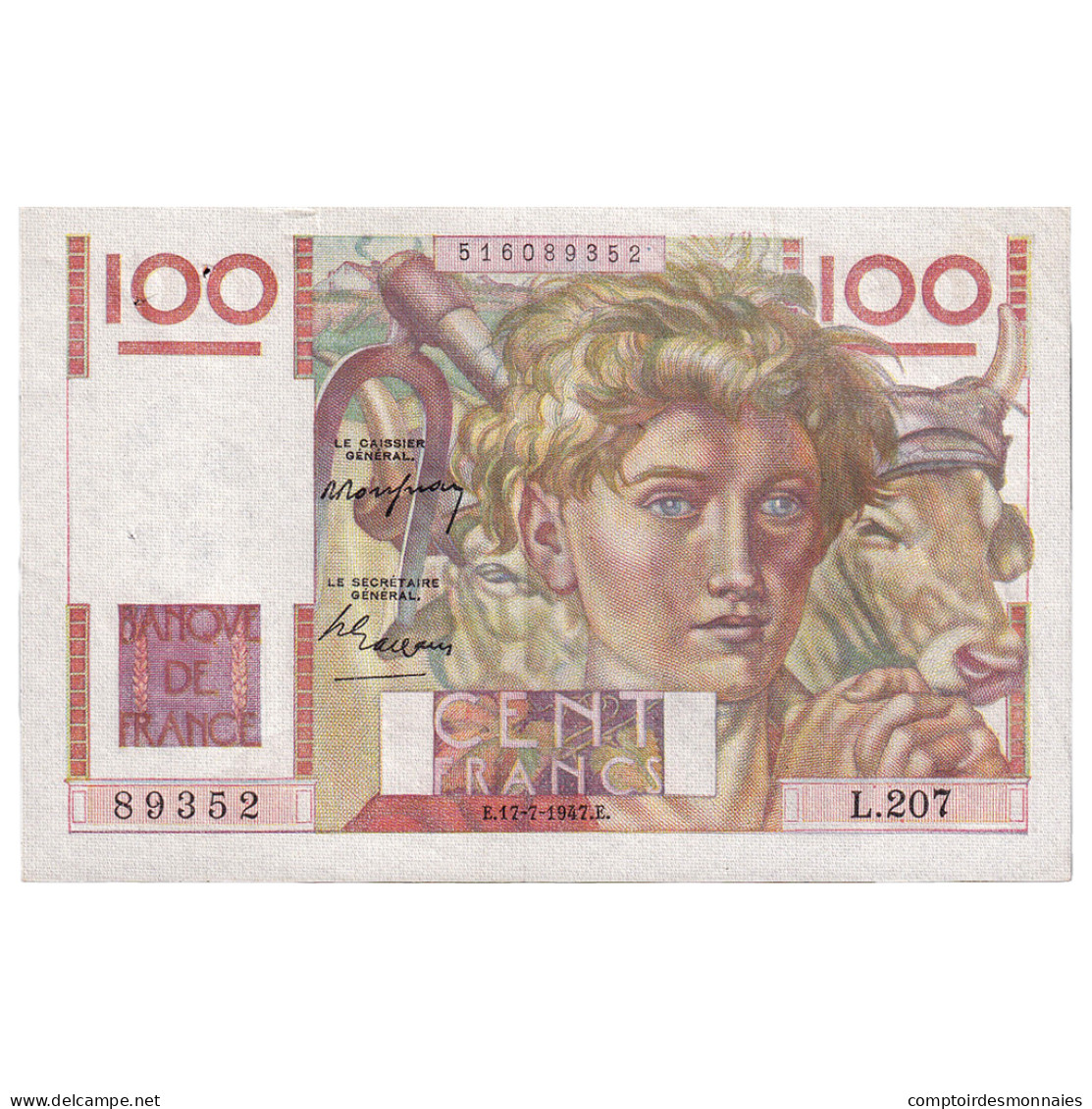 France, 100 Francs, Jeune Paysan, 1947, L.207, TTB+, Fayette:28.15, KM:128b - 100 F 1945-1954 ''Jeune Paysan''