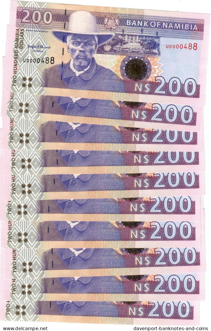 Namibia 10x 200 Dollars 1996 UNC "Ahmad" Sig 2. LOW Numbers! - Namibie