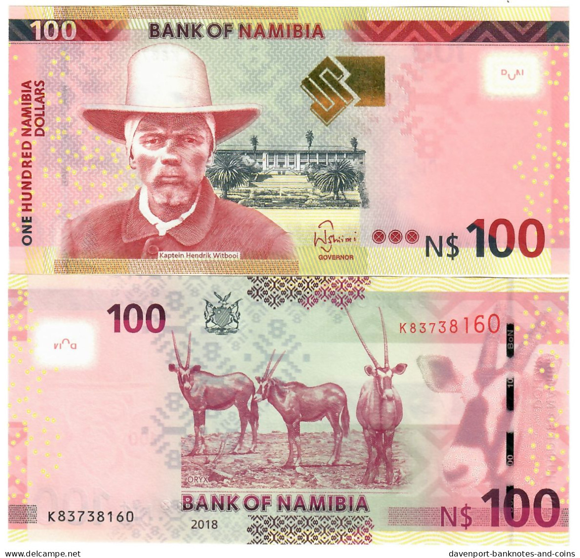 Namibia 10x 100 Dollars 2018 UNC "Shiimi" - Namibie