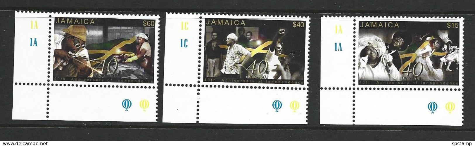 Jamaica 2002 Independence Anniversary Set Of 3 As Matched Marginal Singles With Plate Numbers MNH - Jamaica (1962-...)