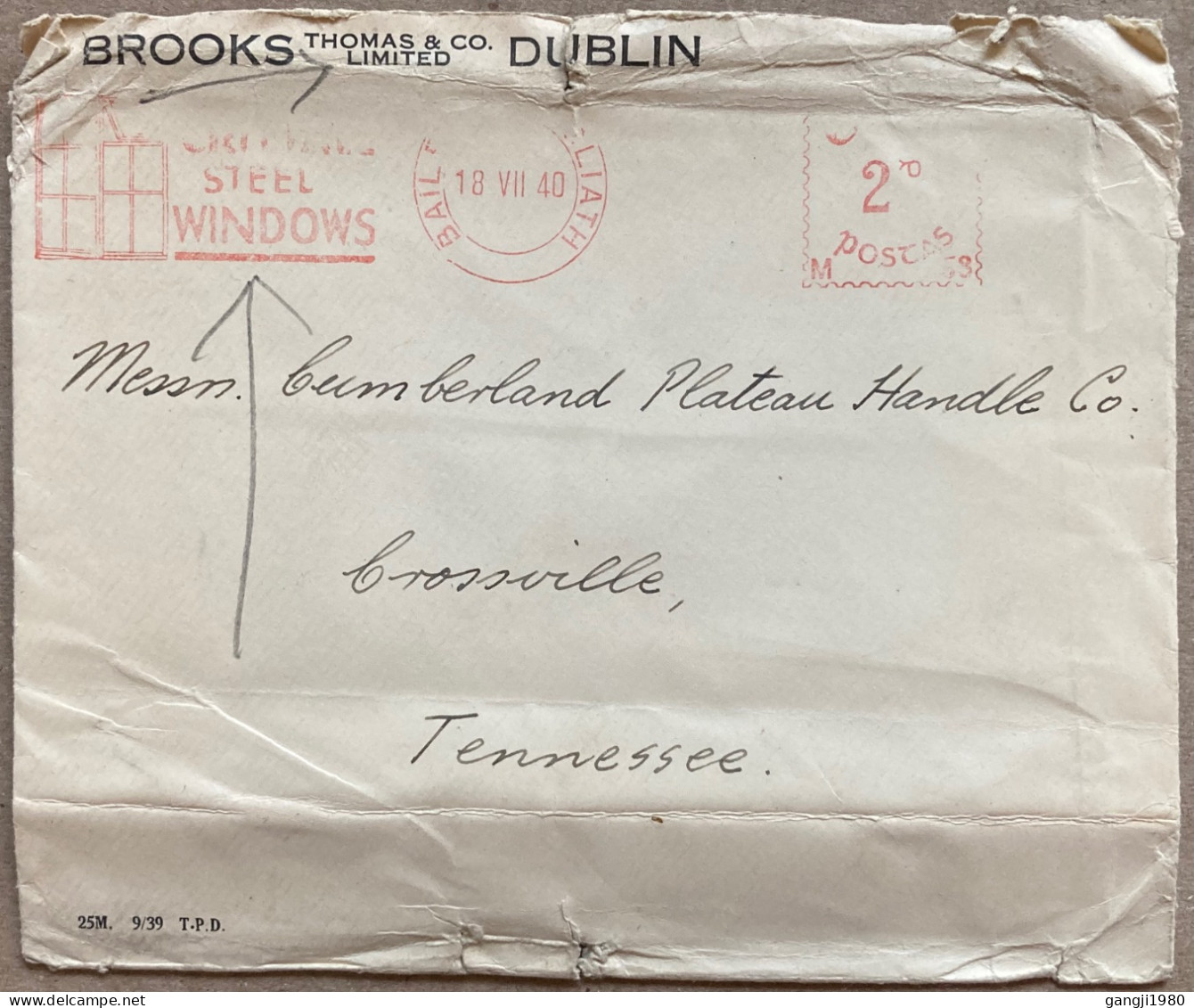 IRELAND 1940, CENSOR, ADVERTISING, SLOGAN, COVER USED TO USA, BROOK THOMAS & CO, STEEL WINDOW METER CANCEL, TIMBER &  MO - Briefe U. Dokumente