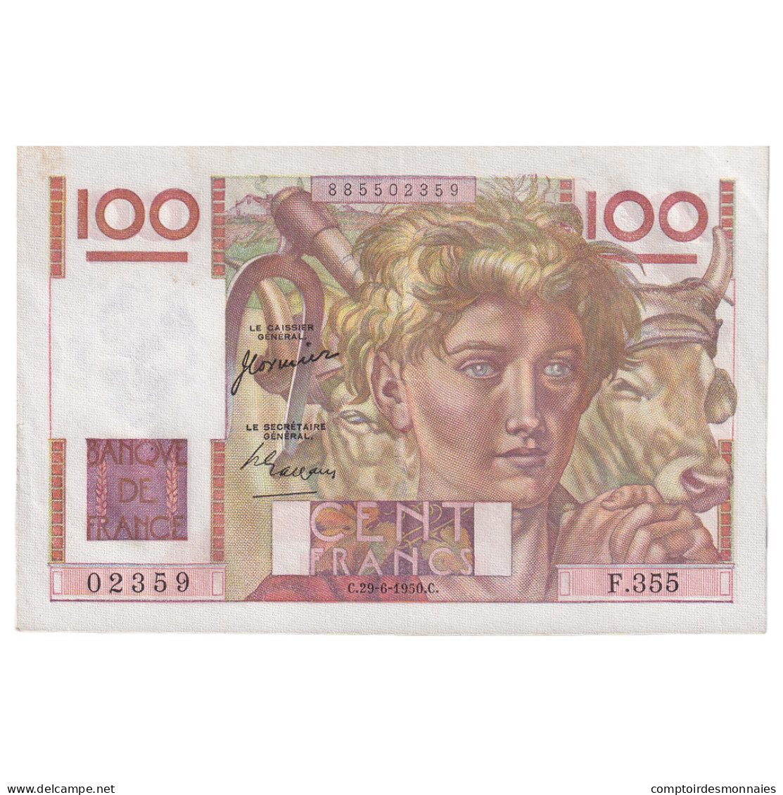 France, 100 Francs, Jeune Paysan, 1950, F.355, SUP, Fayette:28.25, KM:128c - 100 F 1945-1954 ''Jeune Paysan''
