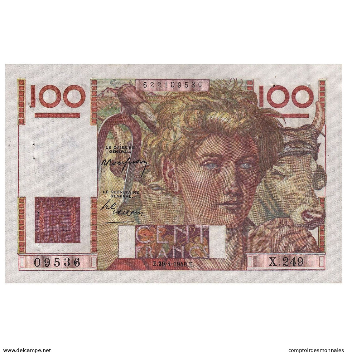 France, 100 Francs, Jeune Paysan, 1948, X.249, TTB+, Fayette:28.18, KM:128b - 100 F 1945-1954 ''Jeune Paysan''