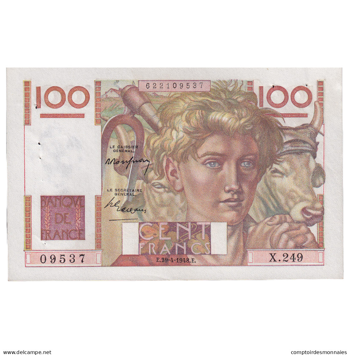 France, 100 Francs, Jeune Paysan, 1948, X.249, TTB+, Fayette:28.18, KM:128b - 100 F 1945-1954 ''Jeune Paysan''