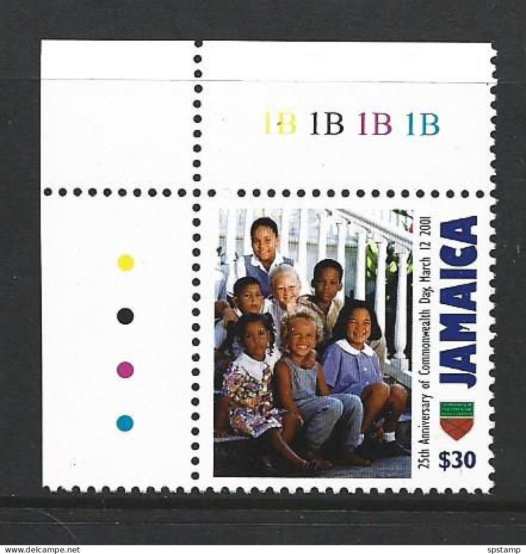 Jamaica 2001 Commonwealth Day Gutter Single With Plate Numbers MNH - Jamaica (1962-...)