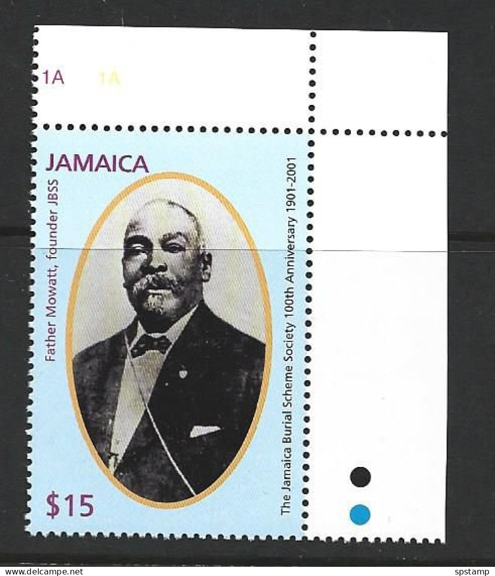 Jamaica 2001 Mowatt And Burial Society Anniversary Gutter Single With Plate Numbers MNH - Jamaica (1962-...)