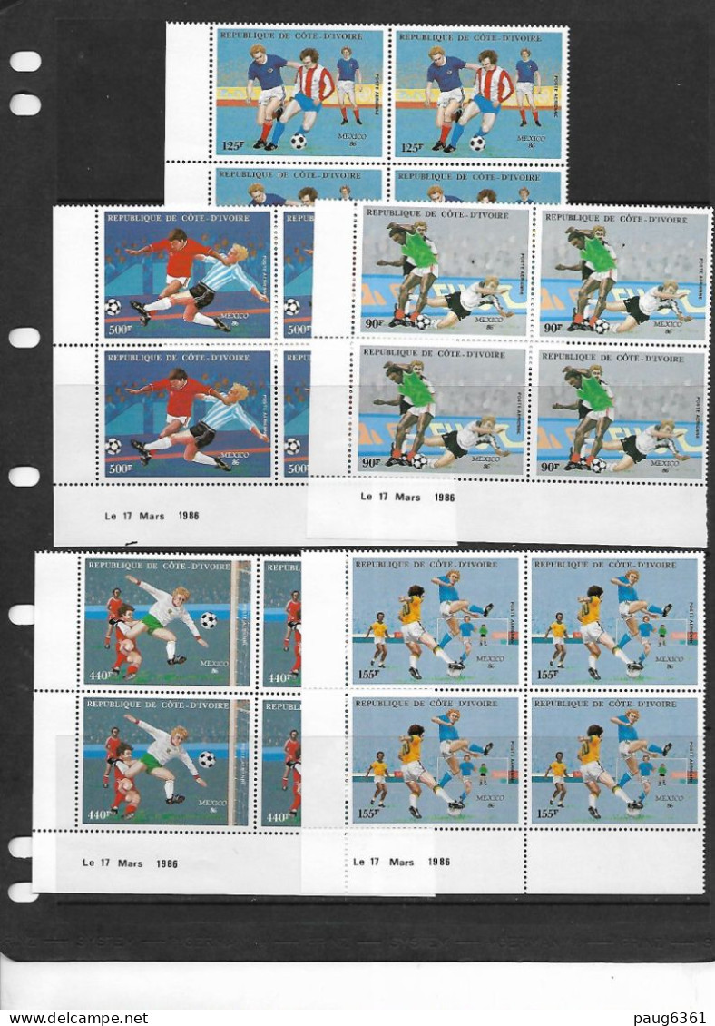 COTE D'IVOIRE 1986  FOOTBALL  BLOCS DE 4-COINS DATES YVERT N°PA108/112 NEUF MNH** - 1986 – Mexico