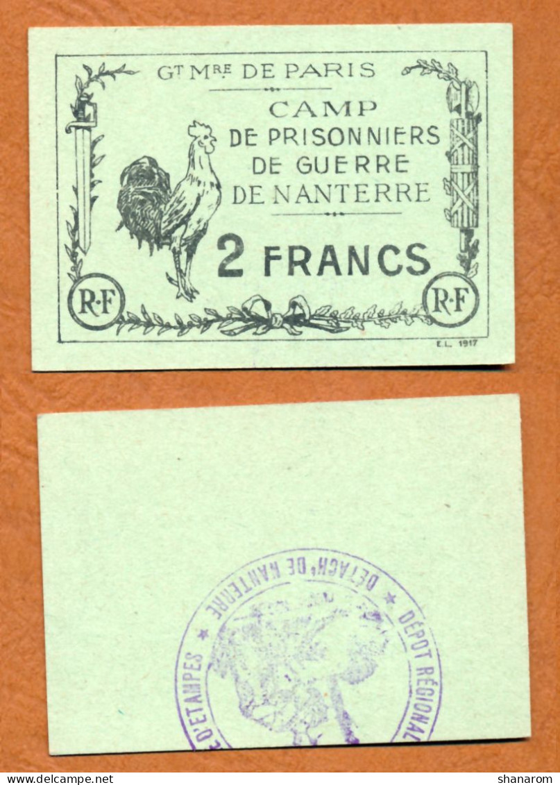 1914-1918 // P.O.W. // Camp De Prisonnier De Guerre De Nanterre // Bon De Deux Francs - Bonds & Basic Needs