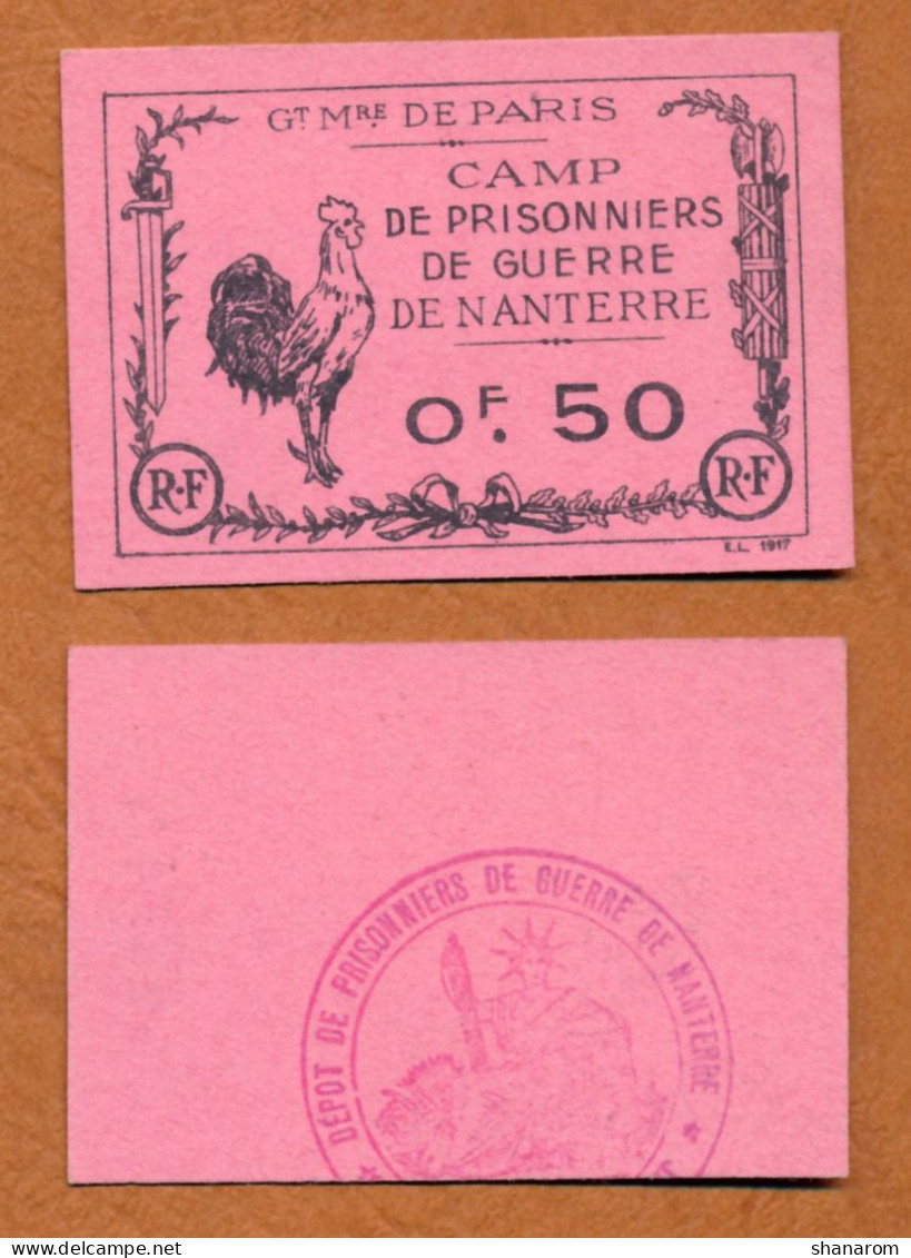 1914-1918 // P.O.W. // Camp De Prisonnier De Guerre De Nanterre // Bon De Cinquante Centimes - Bons & Nécessité